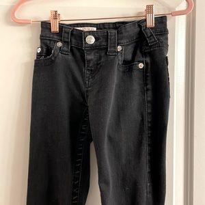 True Religion Halle Mid-Rise Super Skinny Black Size 23 White Stitching